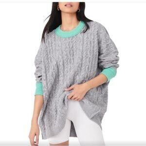 Free People Olympia Cable Knit Crewneck Long Sleeve Oversized Sweater Gray Large